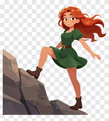 Cartoon Woman Climbing A Rock PNG