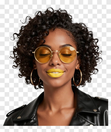 Woman With Curly Hair And Yellow Sunglasses PNG