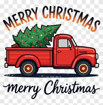 Red Truck With Christmas Tree PNG