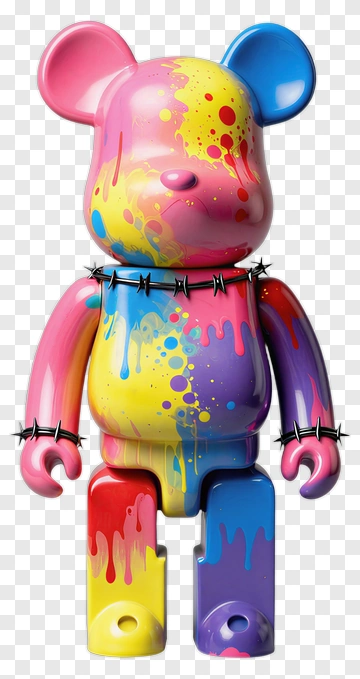 Colorful Bearbrick Toy With Barbed Wire PNG