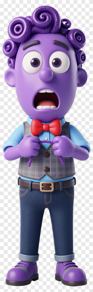 Surprised Cartoon Character With Purple Hair PNG
