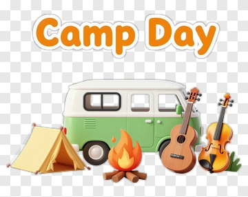 Camp Day With Tent, Campfire, And Musical Instruments PNG