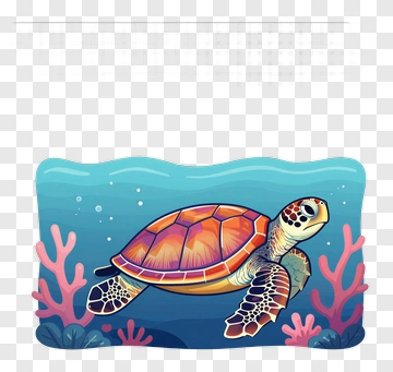 Colorful Sea Turtle Swimming Among Coral PNG