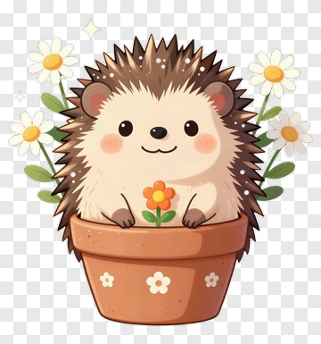 Cute Hedgehog In A Flower Pot PNG