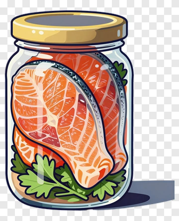 Cartoon Jar Of Salmon Fillets PNG