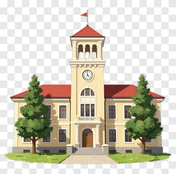 School Building With Clock Tower PNG