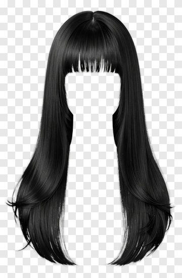 Long Black Hair With Bangs PNG