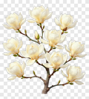 White Magnolia Flower Branch PNG