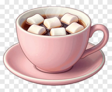 Pink Cup Of Hot Chocolate With Marshmallows PNG