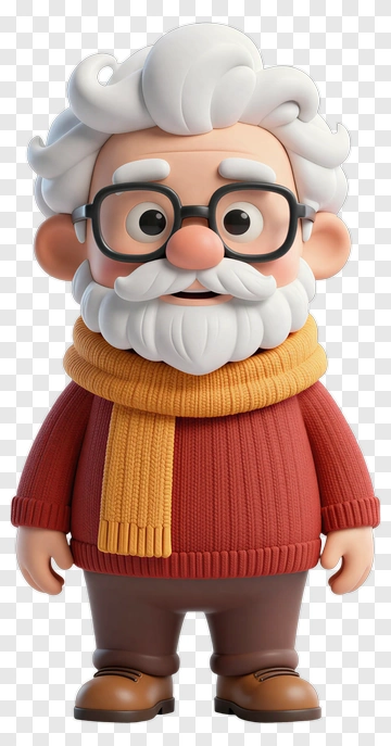 Cartoon Grandfather With Glasses And Scarf PNG