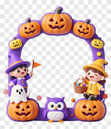 Cartoon Halloween Frame With Ghost And Pumpkins PNG