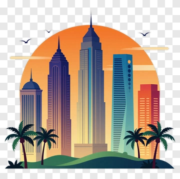 Colorful City Skyline At Sunset PNG