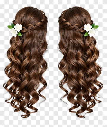 Long Curly Brown Hair With Flowers PNG
