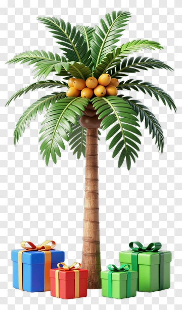 Colorful Palm Tree With Gifts PNG