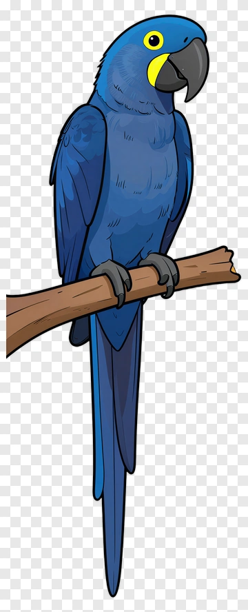 Cartoon Blue Parrot On A Branch PNG