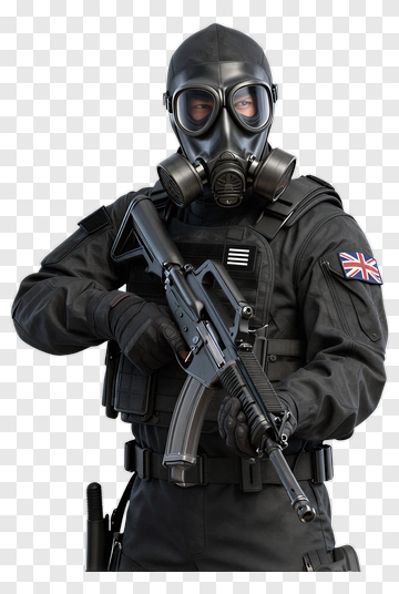 Tactical Soldier In Gas Mask Holding A Rifle PNG