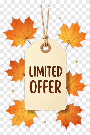 Limited Offer Tag With Autumn Leaves PNG