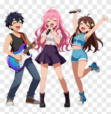 Anime Music Group Singing Together PNG