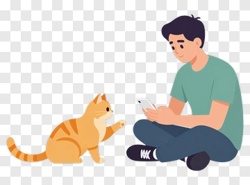Cartoon Boy Sitting With A Cat PNG