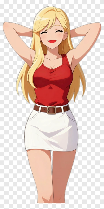 Smiling Woman In A Red Top And White Skirt PNG
