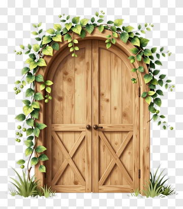 Wooden Door With Green Vines PNG