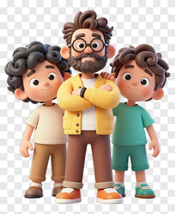 Cartoon Family With Two Children PNG