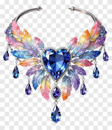 Colorful Heart-Shaped Necklace With Feathers PNG
