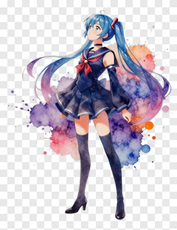 Anime Girl In A Sailor Outfit With Watercolor Background PNG