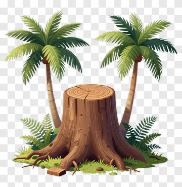 Tree Stump Surrounded By Palm Trees PNG