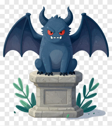Cartoon Demon Sitting On A Stone Pedestal PNG
