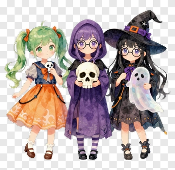 Halloween Girls Holding Props PNG