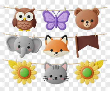 Cartoon Animal And Flower Decorations PNG