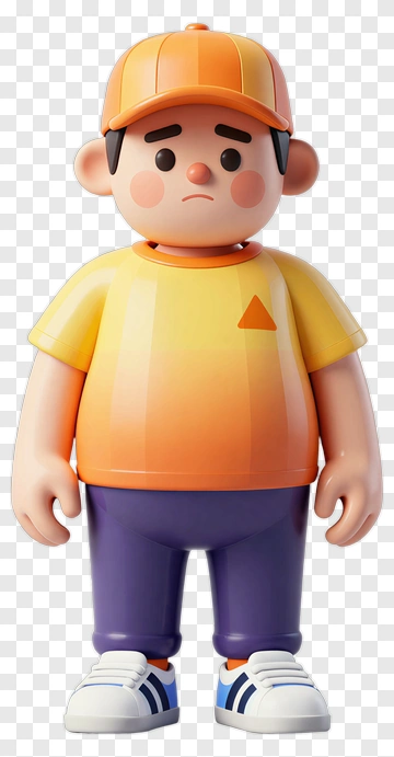 3D Cartoon Boy With Orange Cap And Colorful Shirt PNG