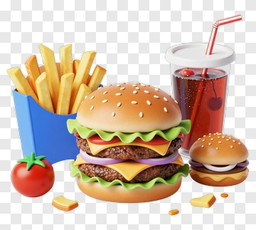Fast Food Meal With Burgers And Fries PNG