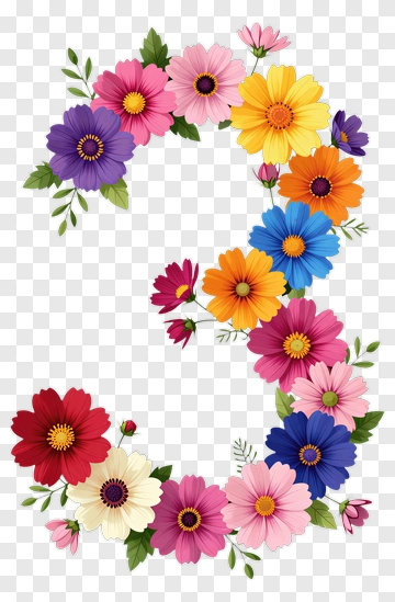 Colorful Floral Number Three PNG