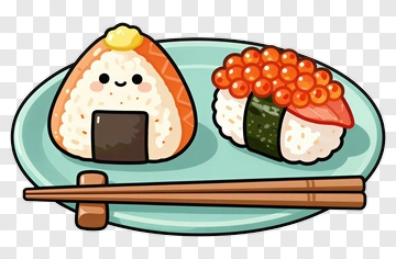Cute Sushi Plate With Onigiri And Salmon Roe PNG
