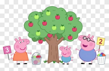 Cartoon Family Picking Apples From A Tree PNG