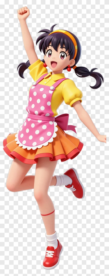 Cheerful Girl In A Colorful Apron PNG