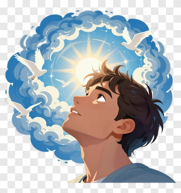 Young Man Looking Up At The Sky PNG