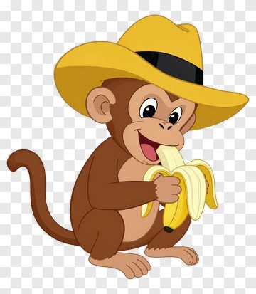 Cartoon Monkey Eating A Banana PNG