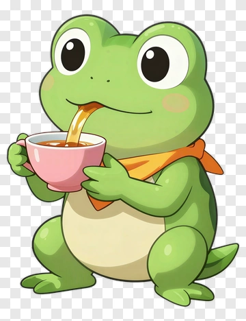 Cartoon Frog Drinking From A Cup PNG