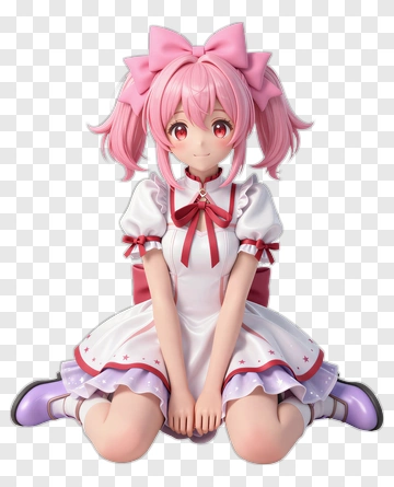 3D Anime Girl Sitting In A Dress PNG