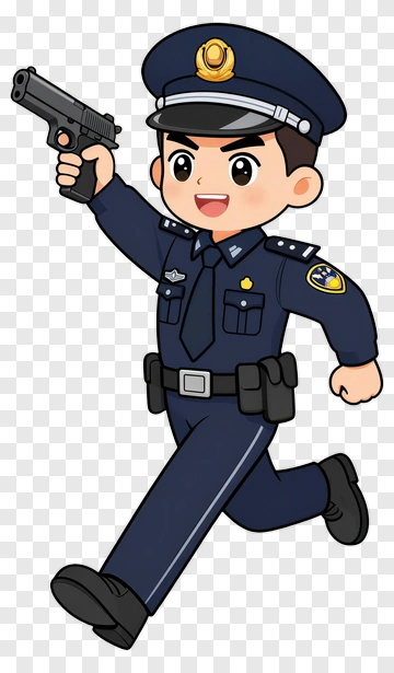 Cartoon Police Officer Running With A Gun PNG