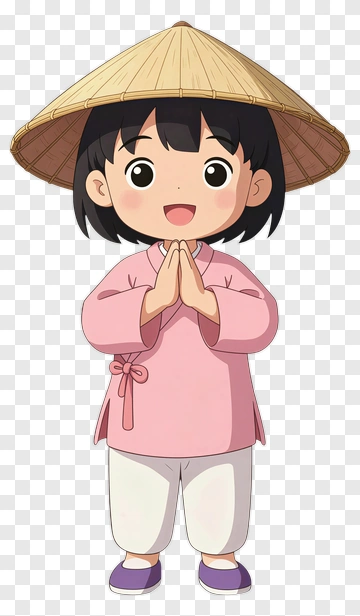 Cartoon Girl Wearing A Straw Hat PNG