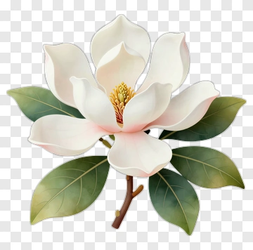Magnolia Flower With Green Leaves PNG