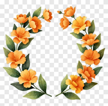 Colorful Floral Wreath With Orange Flowers PNG