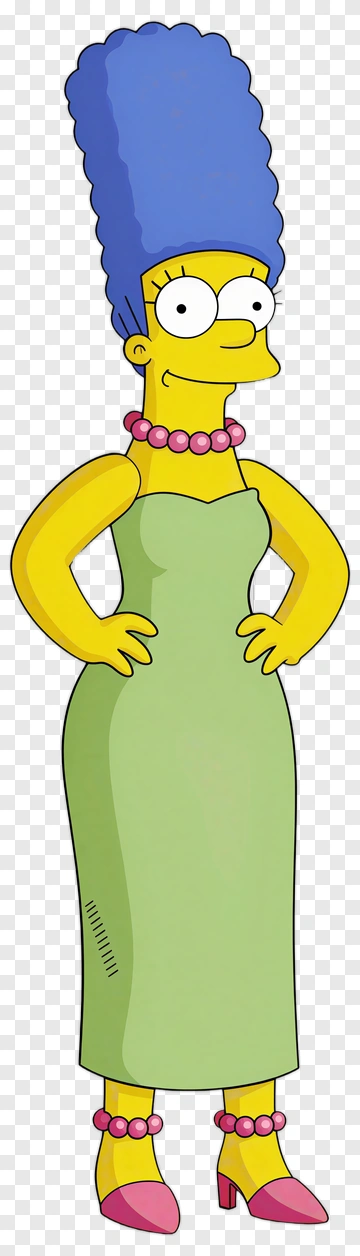 Cartoon Woman In Green Dress With Blue Hair PNG