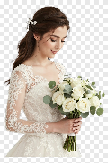 Bride Holding A White Rose Bouquet PNG
