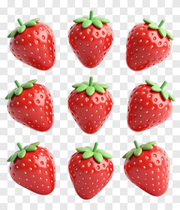 3D Strawberries In A Grid Pattern PNG