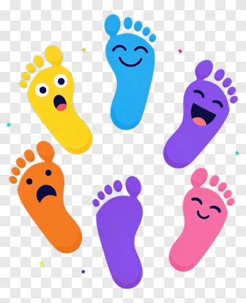 Colorful Cartoon Footprints With Emotions PNG